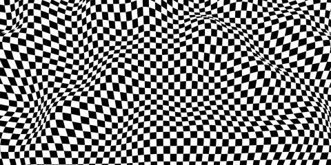Wavy chess board. Chessboard concept. Wave distortion effect. Vector illust.. Stock Illustration
