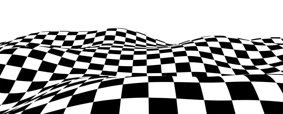 Wavy chess board. Chessboard concept. Wave distortion effect. Vector illust.. Ilustración de archivo