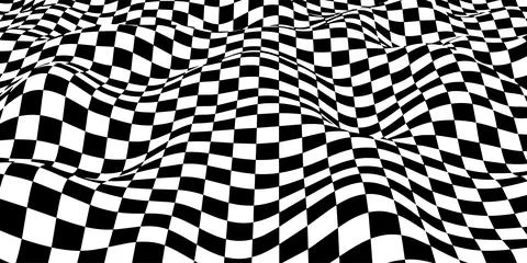 Wavy chess board. Chessboard concept. Wave distortion effect. Stock Illustration