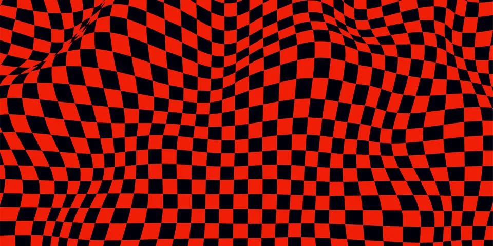 Wavy chess board. Red-black chessboard concept. Wave distortion effect. Vec.. Stock Illustration