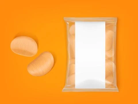 Wavy chips pack, ripple potato snack package. Illustrazione stock