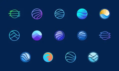 Wavy circle logo design set, abstract logo template Stock Illustration