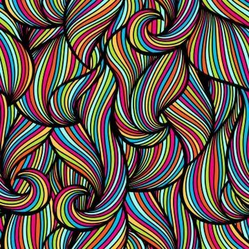 Wavy curled seamless pattern. Abstract outline colorful texture Stock Illustration