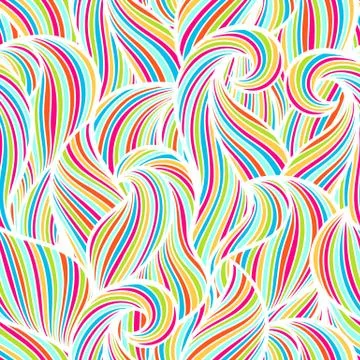 Wavy curled seamless pattern. Abstract outline colorful texture Stock Illustration