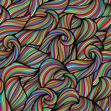 Wavy curled seamless pattern. Abstract outline colorful texture イラスト素材