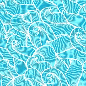 Wavy curled seamless pattern. Abstract outline blue texture Stock Illustration