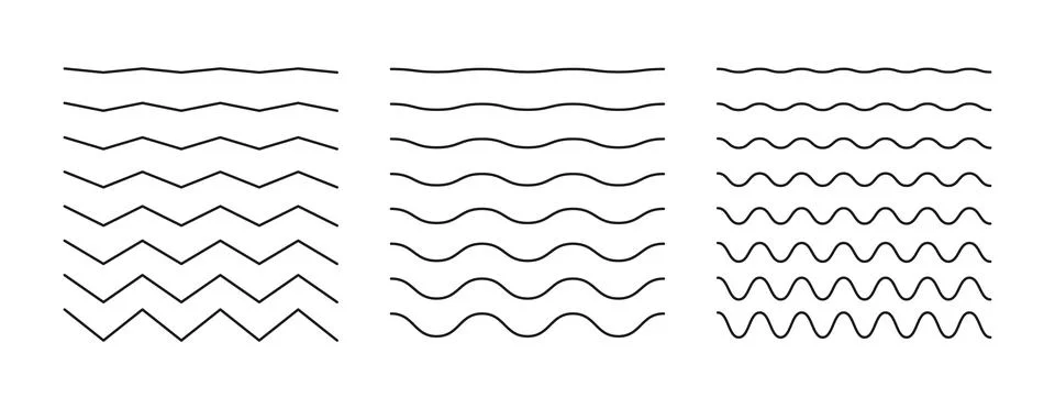 Wavy, curvy lines. Simple undulate borders, transverse horizontal lines set Stock Illustration