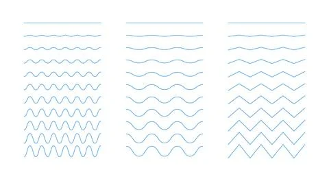 Wavy, curvy, zigzag blue lines pattern. Water, river, lake, sea, ocean symbols Stock Illustration