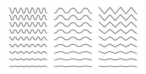 Wavy, curvy, zigzag lines. Simple undulate borders. Stockillustratie