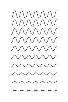 Wavy, curvy, zigzag lines. Undulate borders, transverse horizontal lines. 库存插图