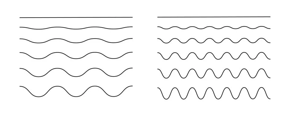 Wavy, curvy, zigzag lines. Undulate borders, transverse horizontal line Stock Illustration