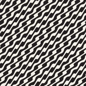 Wavy Diagonal Lines. Vector Seamless Black and White Pattern Stock Illustration
