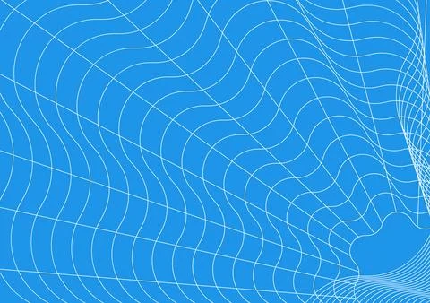 Wavy distorted wireframe grid dynamic perspective geometric vector background Stock Illustration