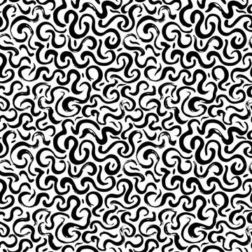 Wavy doodle brush strokes vector seamless pattern. Stock Illustration