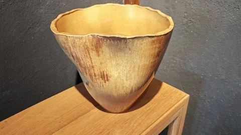 Wavy edge brown ceramic pot. 스톡 동영상 339989692