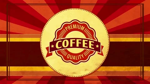 Wavy edge emblem for high quality coffee or tea beverage with retro elements on Stock Footage 130928391