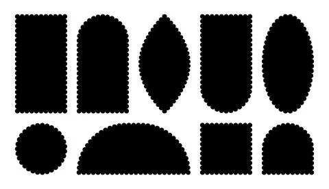 Wavy edge Geometric shapes set. Curved textbox for stickers, web design and s Stock Illustration