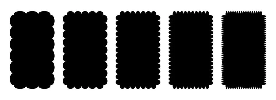 Wavy edge rounded frame collection. Jagged scallop rectangle border element set Illustrazione stock