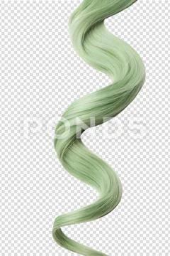 Wavy emerald green hair strand, hair color swatch isolated PSD Template