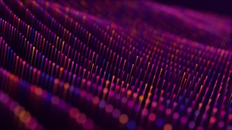 Wavy field of moving long blue-violet particles with a soft glow effect Stock Footage 252832220