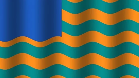 Wavy flag design with blue and orange elements in a Stock Footage 338131262