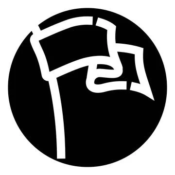Wavy flag icon with flagpole inside black circle 库存插图