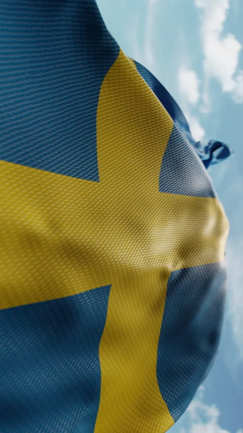 Wavy flag of Sweden blowing in the wind in slow motion. Waving official Swedish Stock Footage 288901275