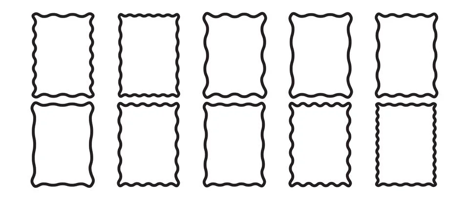 Wavy frames set. Squiggle rectangle photo borders with zig zag edges. Stock Illustration