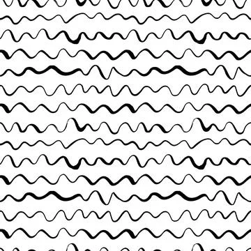 Wavy freehand black lines vector seamless pattern. Stock Illustration