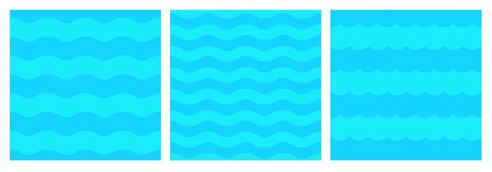 Wavy geometric patterns set. Waves, sea, stylised water surface. Vector seaml Stock Illustration