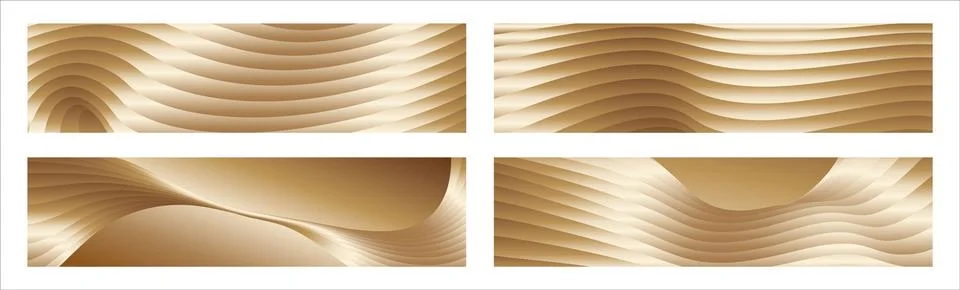 Wavy golden parallel gradient lines, ribbons, silk. Golden banner, poster eps Stock Illustration