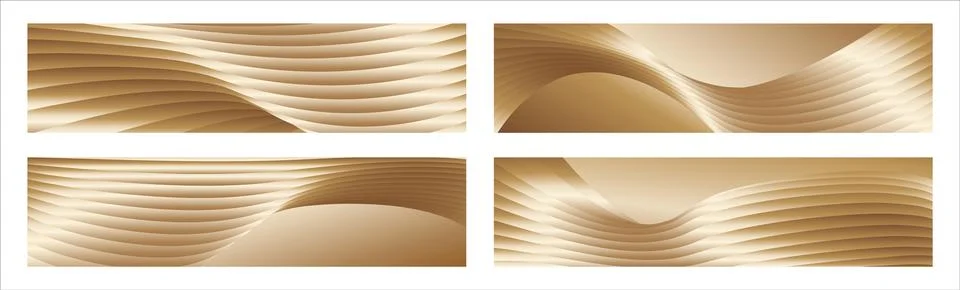 Wavy golden parallel gradient lines, ribbons, silk. Golden banner, poster eps Stock Illustration