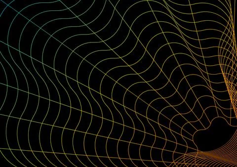 Wavy grid distortion dynamic fluid web background cyan yellow orange Stock Illustration