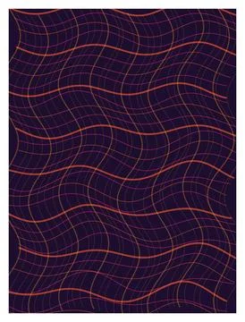Wavy grid pattern with distorted lines on dark purple background vector desig Illustrazione stock