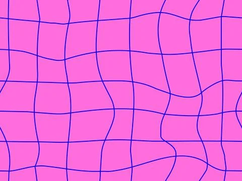 Wavy grid seamless pattern. Curved grid, crossed lines. Psychedelic retro s.. Stock Illustration