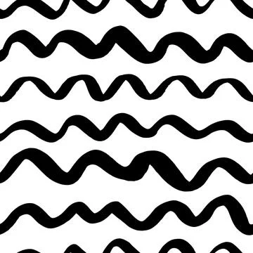 Wavy grunge black lines vector seamless pattern. Illustrazione stock