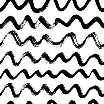 Wavy grunge black lines vector seamless pattern. Illustrazione stock