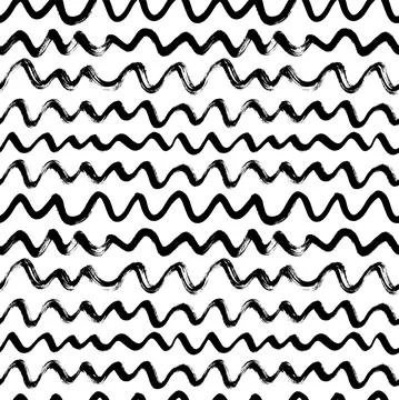 Wavy grunge black lines vector seamless pattern. Stock Illustration