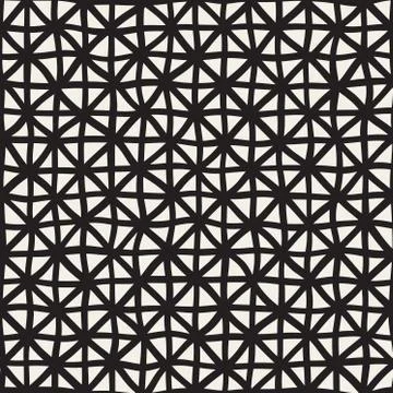 Wavy Hand Drawn Lines Triangles Grid. Vector Seamless Black and White Pattern Stock Illustration