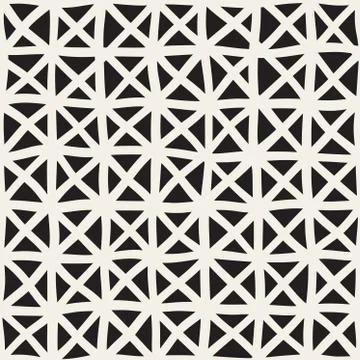Wavy Hand Drawn Lines Triangles Grid. Vector Seamless Black and White Pattern Illustrazione stock