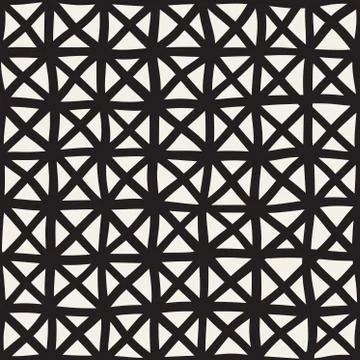 Wavy Hand Drawn Lines Triangles Grid. Vector Seamless Black and White Pattern Illustrazione stock