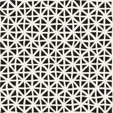 Wavy Hand Drawn Lines Triangles Grid. Vector Seamless Black and White Pattern Stock Illustration