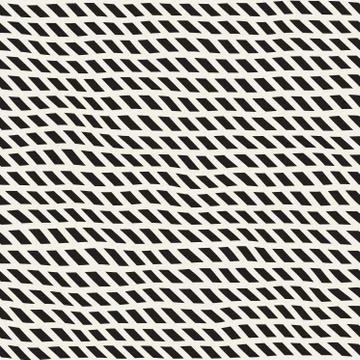 Wavy Hand Drawn Slanted Lines. Vector Seamless Black and White Pattern Stock Illustration