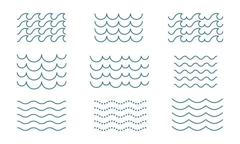 Wavy Horizontal Lines Ornament Pattern Set. Zig Zag Sea Wave Thin Lines. Vector Stock Illustration