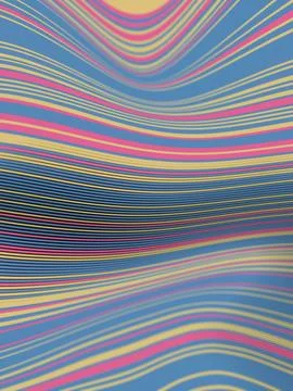 Wavy illustration of striped pattern floating multicolored lines. 3d render Stock Illustration