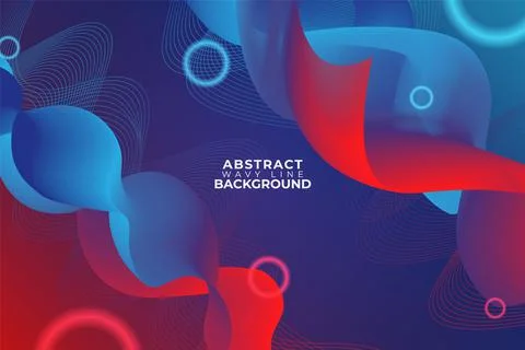 Wavy Line Gradient Red and Blue Abstract Background with Glow Circle Effect Stock Illustration