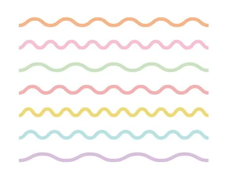 Wavy line set in white background. Simple color outline design element. Stock Illustration