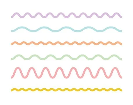 Wavy line set in white background. Simple grunge color outline design element. Stock Illustration