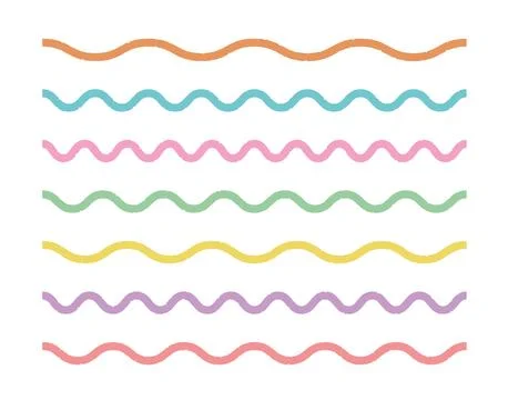 Wavy line set in white background. Simple color outline design element. Stock Illustration