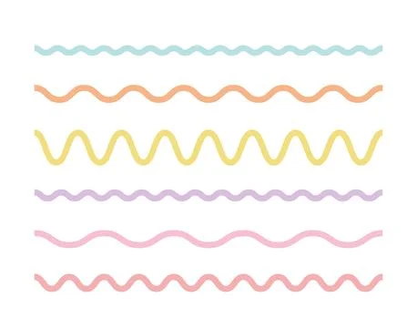 Wavy line set in white background. Simple doodle colorful outline design element Illustrazione stock